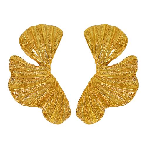 Titan Stahl Ohrringe, Titanstahl, Ginkgo-Blatt, plattiert, Modeschmuck, goldfarben, 28x50mm, verkauft von Paar