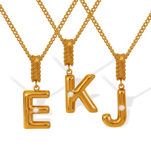 Titan Schmuck Halskette, Titanstahl, mit Glasperlen, Alphabet-Buchstabe, plattiert, Modeschmuck & verschiedene Muster für Wahl, goldfarben, Länge:40 cm, verkauft von PC