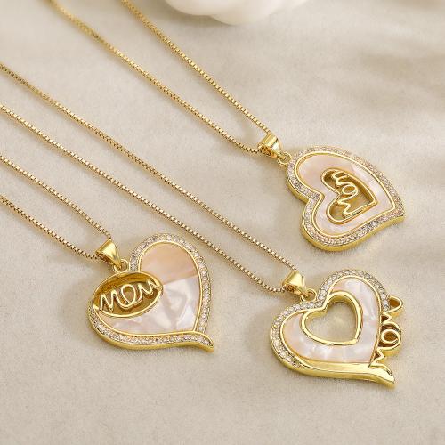 Cubic Zircon Micro Pave Brass Necklace, with Shell, with 5cm extender chain, Heart, plated, fashion jewelry & micro pave cubic zirconia, golden cm 
