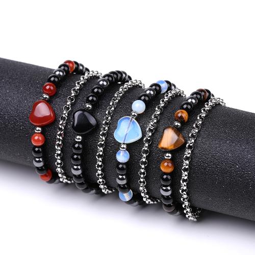 Gemstone Bracelets, with Nylon Cord & 304 Stainless Steel, fashion jewelry  .5 cm 