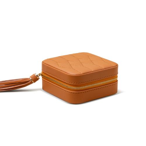 Multifunctional Jewelry Box, PU Leather, with Plastic & Polyester Peach Skin, portable & dustproof, orange 