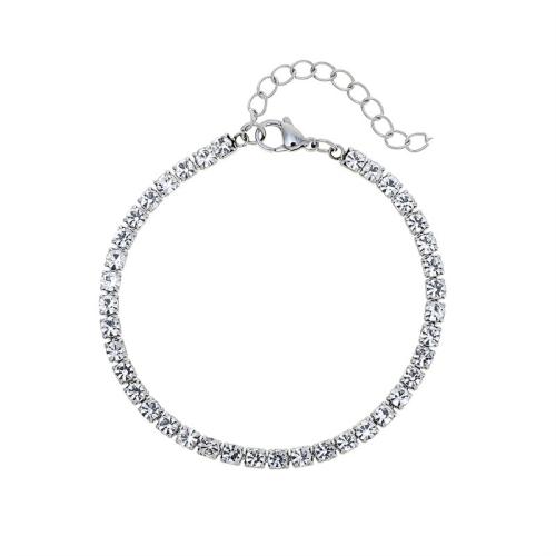 Stainless Steel Chain Bracelets, 304 Stainless Steel, for woman & with rhinestone cm [