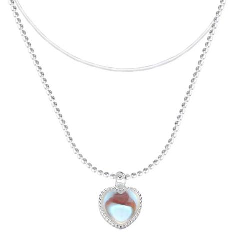 Ожерелье цинкового сплава , цинковый сплав, с Морской опал, Двойной слой & ювелирные изделия моды & Женский, серебряный, длина:Приблизительно 45 см, продается PC