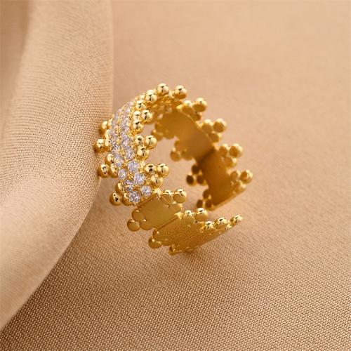 Anillo de dedo de cobre amarillo zirconia pavimenta Cubic, metal, Joyería & micro arcilla de zirconia cúbica & para mujer, dorado, tamaño:7, Vendido por UD
