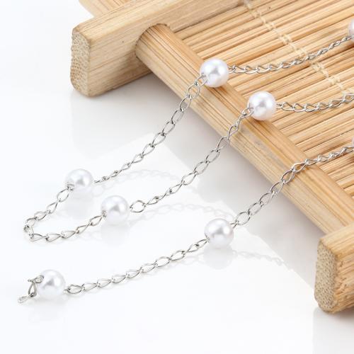 Mode Edelstahl Halskette Kette, 304 Edelstahl, mit Kunststoff Perlen, DIY, ca. 5m/Tasche, verkauft von Tasche