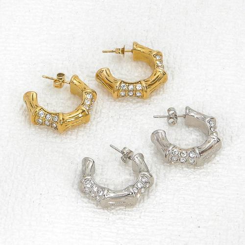 Stainless Steel Rhinestone Stud Earring, 304 Stainless Steel, Vacuum Ion Plating, fashion jewelry & for woman & with rhinestone 26mm 