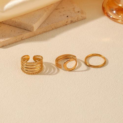Ensemble d’anneau, Acier inoxydable 304, trois pièces & bijoux de mode & pour femme, doré, Vendu par fixé