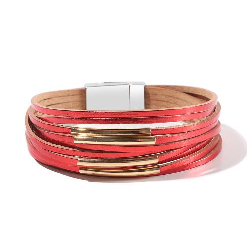 bracelet de cordon en PU , cuir PU, avec Aimant & laiton, bijoux de mode & multicouche & unisexe, plus de couleurs à choisir, Vendu par PC