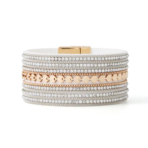 PU Leather Cord Bracelets, fashion jewelry & Unisex & with rhinestone 50mm Approx 23 cm 