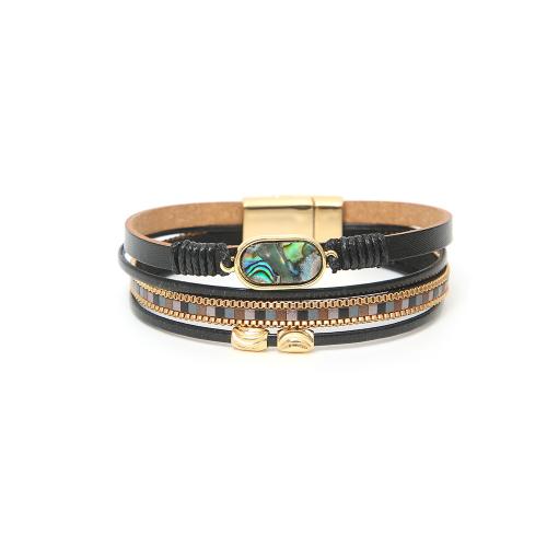 bracelet de cordon en PU , cuir PU, avec coquille d'ormeau, bijoux de mode & multicouche & unisexe, plus de couleurs à choisir, 15mm Environ 19.5 cm, Vendu par PC