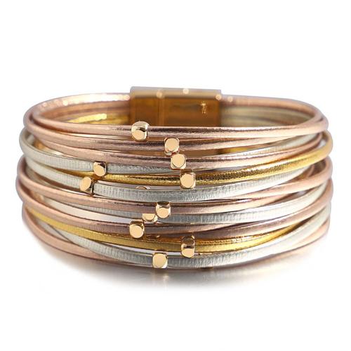 bracelet de cordon en PU , cuir PU, bijoux de mode & multicouche & unisexe, plus de couleurs à choisir, 15mm Environ 19 cm, Vendu par PC