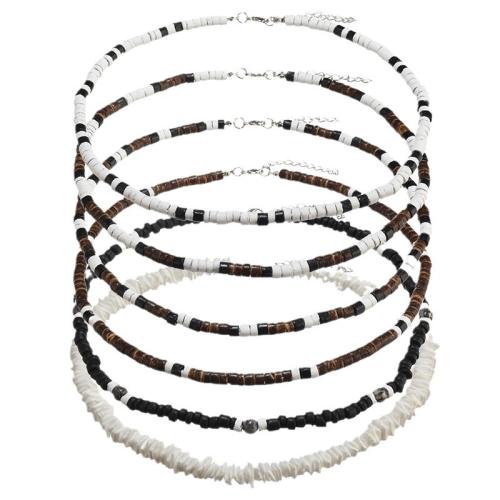 Türkis Zinc Legierung Halskette, Holz, mit Türkis & Zinklegierung, 6 Stück & Bohemian-Stil & für den Menschen, gemischte Farben, Länge:ca. 40 cm, verkauft von setzen