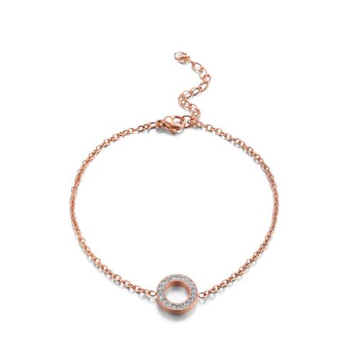 Stainless Steel Chain Bracelets, 304 Stainless Steel, with 5cm extender chain, Donut, Vacuum Ion Plating, fashion jewelry & for woman & with rhinestone 12mm Approx 16 cm 