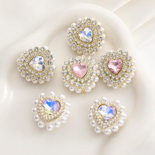 Rhinestone Zinc Alloy Beads, with Plastic Pearl, Heart, plated, DIY & with rhinestone [