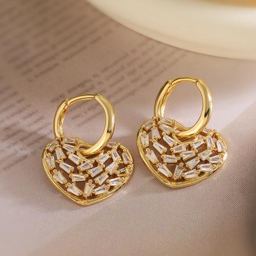 Cubic Zirconia Micro Pave Brass Earring, Heart, plated, fashion jewelry & micro pave cubic zirconia 