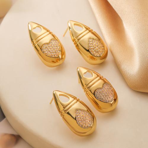 Cubic Zirconia Micro Pave Brass Earring, plated, fashion jewelry & micro pave cubic zirconia, gold 