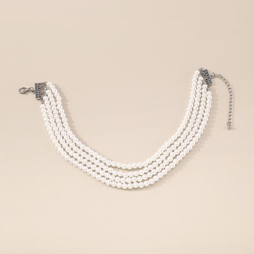 Plastic Pearl Necklace, Iron, with Plastic Pearl, handmade, fashion jewelry & multilayer & for woman, white .58-16.92 Inch 