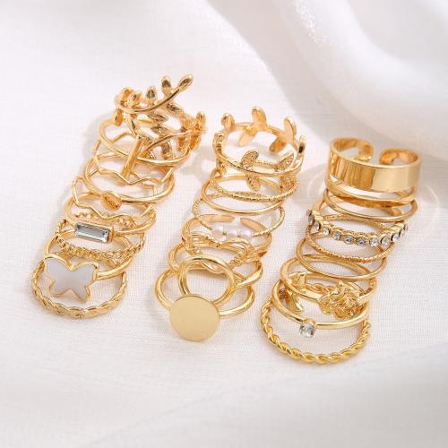 Zinc Set anillo de aleación, aleación de zinc, con Perlas plásticas, unisexo & diferentes estilos para la opción & esmalte & con diamantes de imitación, Vendido por Set[