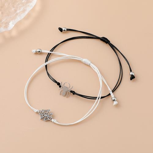 Fashion Create Wax Cord Bracelets, 304 Stainless Steel, with Wax Cord, plated, 2 pieces & Unisex 