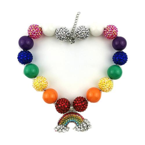 Zinc Alloy Children Necklace, with Acrylic, with 5cm extender chain, plated, for children & with rhinestone, multi-colored cm 