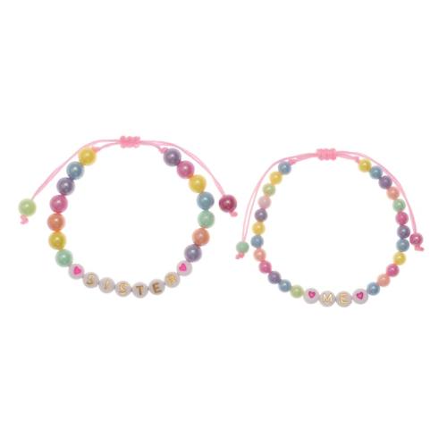Acrylic Bracelets, Plastic, with Wax Cord & Acrylic, 2 pieces & for woman, multi-colored Approx 16-30 cm 
