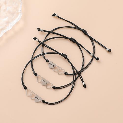 Fashion Create Wax Cord Bracelets, 304 Stainless Steel, with Wax Cord, plated, three pieces & for woman, original color 