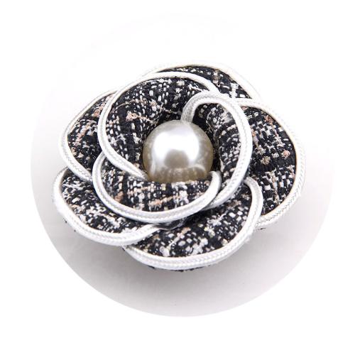 Cloth Brooch, with Plastic Pearl & Zinc Alloy, handmade, for woman & with rhinestone 70mm 