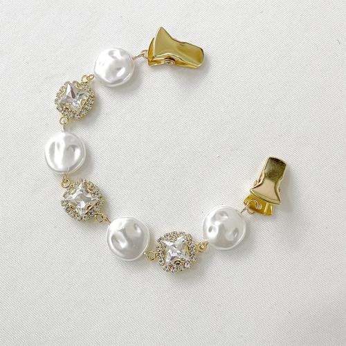 Collar Jewelry Brooch, Zinc Alloy, with Plastic Pearl & for woman & with rhinestone, golden Approx 18 cm 