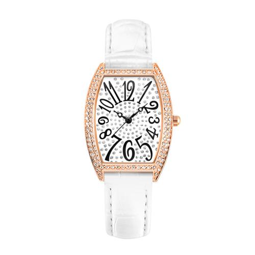 Bracelets de montre pour femmes, verre, Résistant à l’eau de vie & bijoux de mode & mouvement japonais & avec strass, blanc, Dial x Vendu par PC