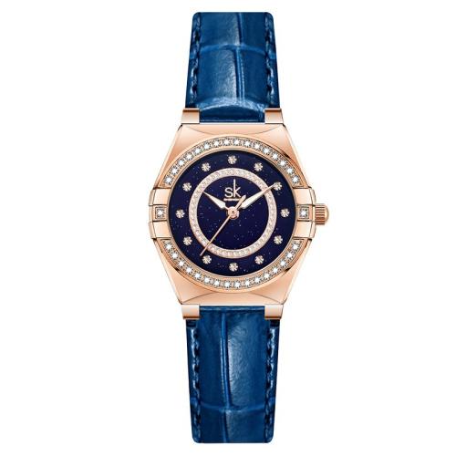 Women Wrist Watch, Glass, with Leather, Life water resistant & fashion jewelry & japanese movement & for woman & with rhinestone Dial x10mm 