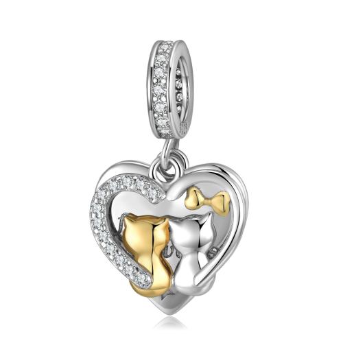 Sterling Silver European Pendants, 925 Sterling Silver, Heart, DIY & micro pave cubic zirconia Approx 4.5mm 