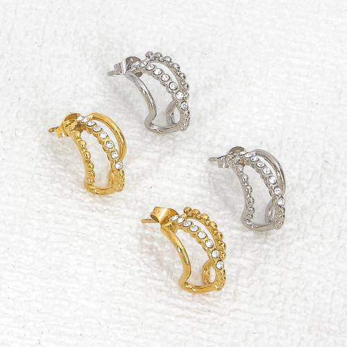 Stainless Steel Rhinestone Stud Earring, 304 Stainless Steel, Vacuum Ion Plating, fashion jewelry & for woman & with rhinestone 16mm 