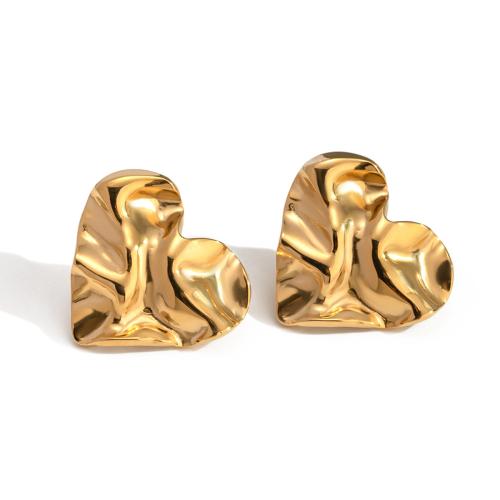 Edelstahl Stud Ohrring, 304 Edelstahl, Herz, 18K vergoldet, Modeschmuck & für Frau, goldfarben, 24x26.5mm, verkauft von Paar
