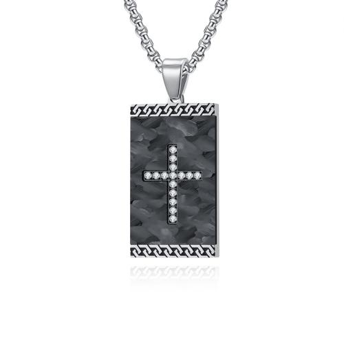Stainless Steel Jewelry Necklace, 304 Stainless Steel, Rectangle, Vacuum Ion Plating, fashion jewelry & for man & with rhinestone 