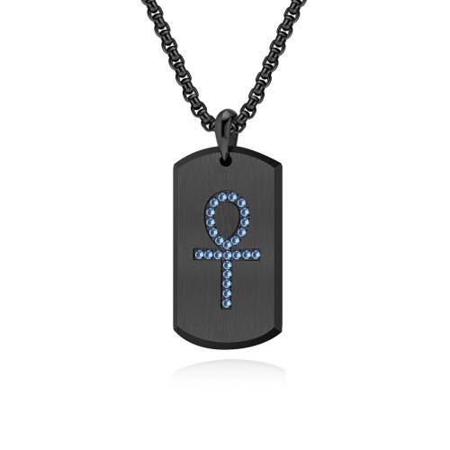 Stainless Steel Jewelry Necklace, 304 Stainless Steel, Vacuum Ion Plating, fashion jewelry & for man & with rhinestone 