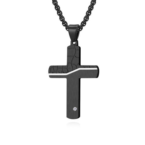 Stainless Steel Jewelry Necklace, 304 Stainless Steel, Cross, Vacuum Ion Plating, fashion jewelry & for man & with rhinestone 