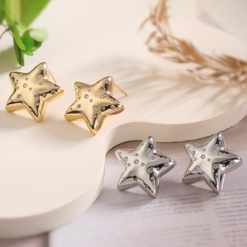 Cubic Zirconia Micro Pave Brass Earring, Star, plated, fashion jewelry & micro pave cubic zirconia 