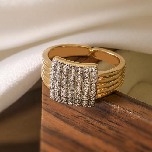 Zircon pavent l'anneau en laiton de doigt, Placage, bijoux de mode & modèles différents pour le choix & pavé de micro zircon, doré, Vendu par PC