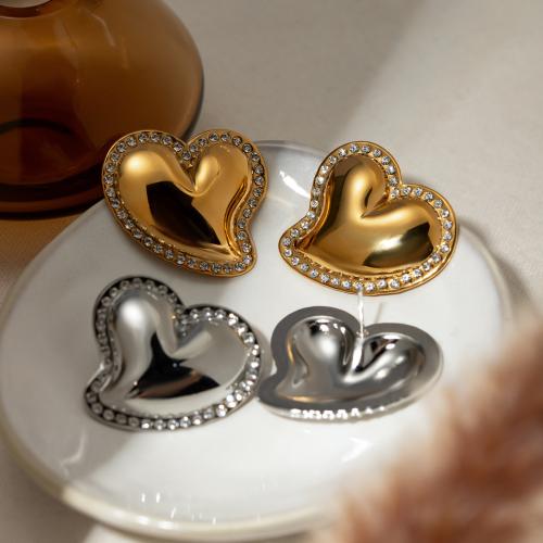 Edelstahl Stud Ohrring, 304 Edelstahl, Herz, plattiert, Modeschmuck, keine, 33x30mm, verkauft von Paar