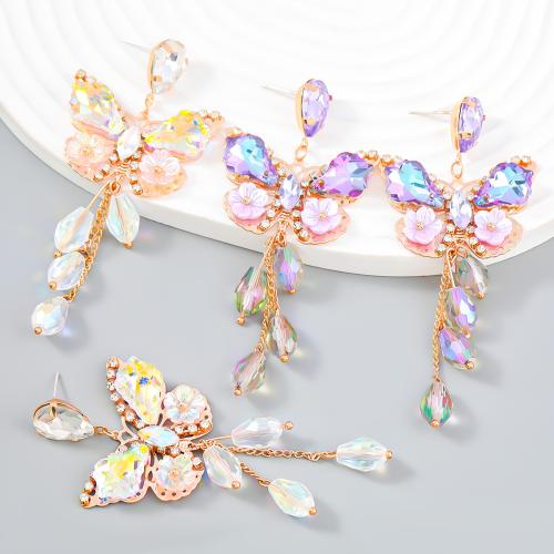 Zinc Alloy Stud Earring, with Glass Rhinestone & Acrylic, Butterfly, fashion jewelry & for woman 