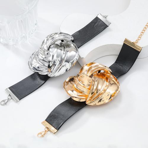 Fashion Zinc Alloy Bracelets, with PU Leather, with 3.34 Inch extender chain, Flower, plated, fashion jewelry & for woman .29 Inch 