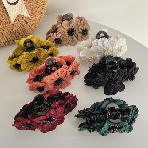 Hair Claw Clips, Cloth, with Plastic, Flower, handmade, for woman 