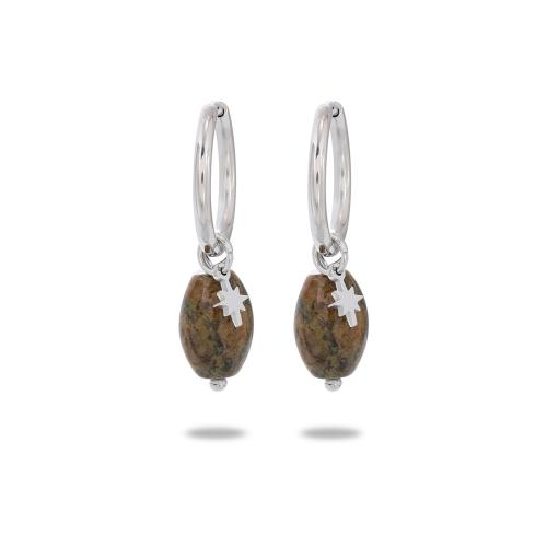 Huggie Hoop Drop Earring, Нержавеющая сталь 304, с Природный камень, Другое покрытие, Женский, Много цветов для выбора, продается Пара