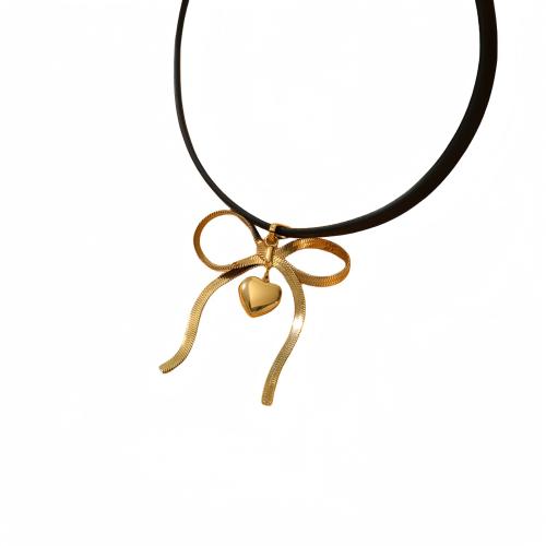 Edelstahl Schmuck Halskette, 304 Edelstahl, mit PU Leder, Schleife, plattiert, für Frau, keine, verkauft von PC