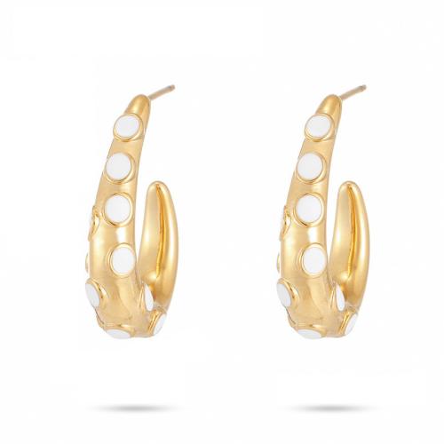 Stainless Steel Stud Earring, 304 Stainless Steel, plated, for woman & enamel, golden 