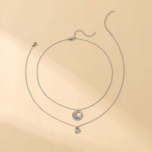 Zinc Alloy Necklace, plated, 2 pieces & for woman, silver color Approx 41-50 cm 