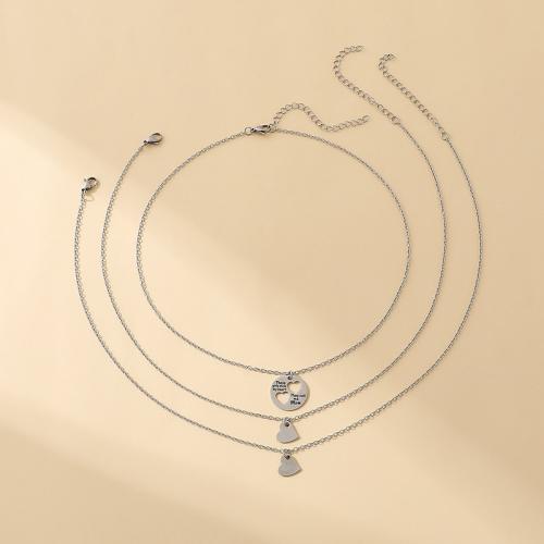 Multi слой ожерелье, цинковый сплав, Другое покрытие, три части & Женский, серебряный, длина:Приблизительно 45-50 см, продается PC