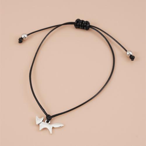 Fashion Create Wax Cord Bracelets, Zinc Alloy, with Wax Cord, plated, Unisex, silver color Approx 16-30 cm 