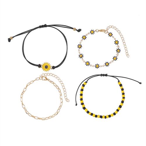 Fashion Zinc Alloy Jewelry Sets, with Seedbead & iron chain & Wax Cord, plated, 4 pieces & for woman & enamel, golden Approx 16-30 cm [