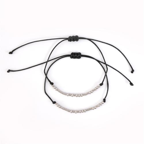 Couple Bracelet, 304 Stainless Steel, with Wax Cord, plated, 2 pieces & Unisex, black Approx 16-30 cm 